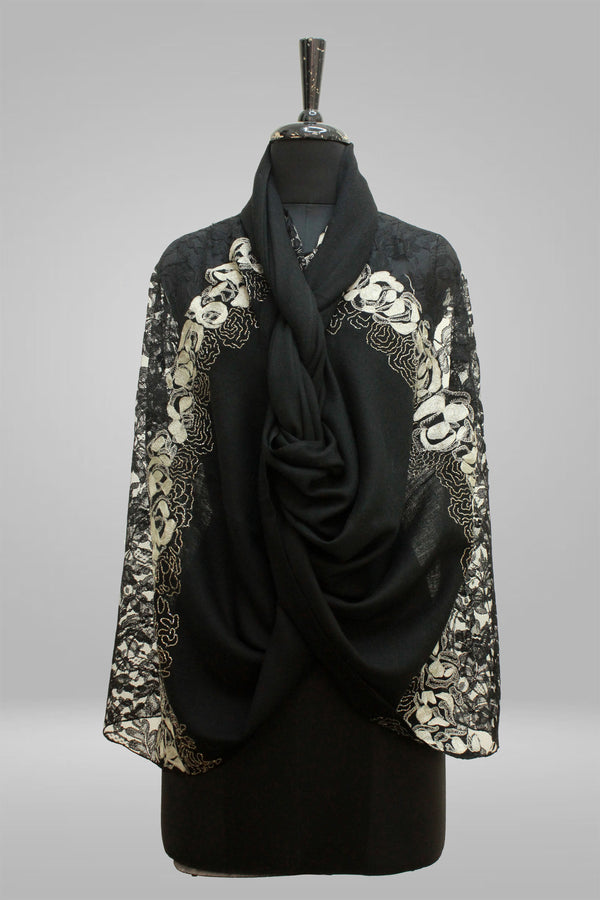 Zari Peony Border Lace Cashmere Stole