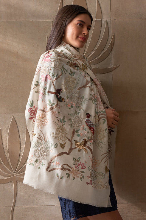 Enchanted Forest Embroidered Pure Cashmare Stole