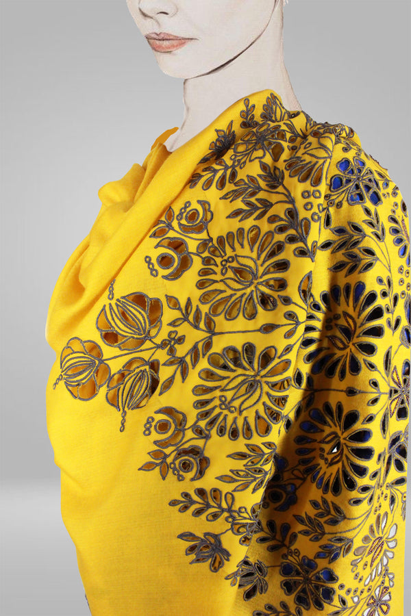 Royal Magnolia Border Fine Wool Silk Stole