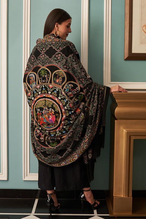 Krishna Brij Gopala | Embroidered Pure Cashmere Stole