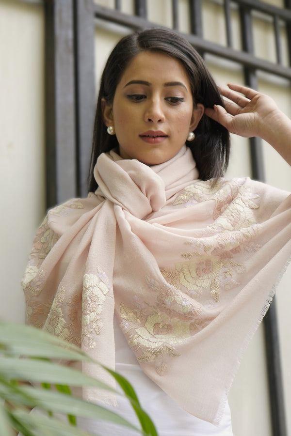 Imperial Rose | Embroidered Wool Silk Stole
