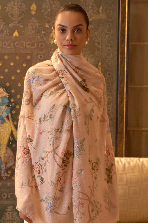 Let It Bloom Embroidered Pure Cashmere Stole