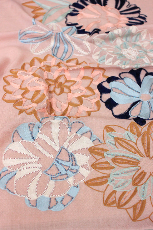 Caribbean Bouquet | Embroidered Fine Merino Wool Stole