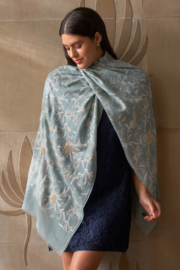 Princess Lotus | Embroidered Pure Cashmere Stole