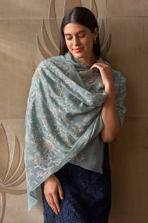 Princess Lotus | Embroidered Pure Cashmere Stole