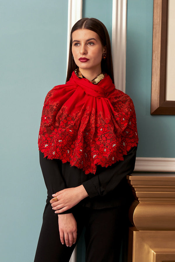 Rose Filigree Wool Silk Stole