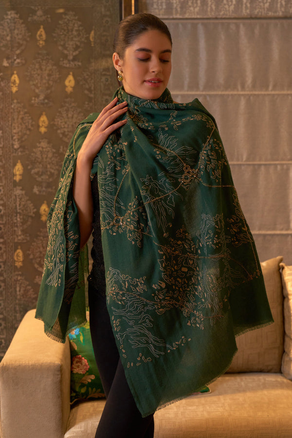 The Royal Links Embroidered Pure Cashmere Stole