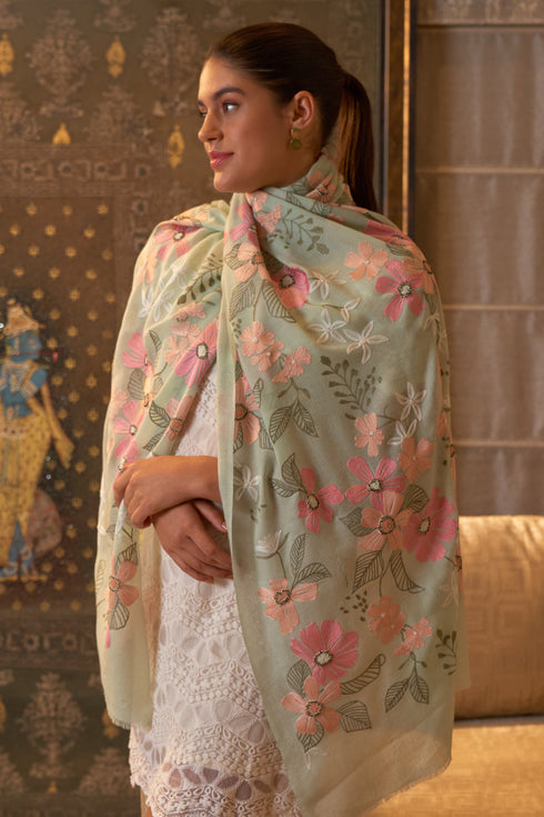Dewey Garden Embroidered Pure Cashmare Stole