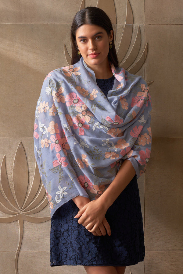 Dewey Garden | Embroidered Pure Cashmere Stole