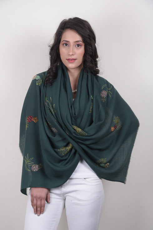 Sweet Tropical Embroidered Fine Merino Stole
