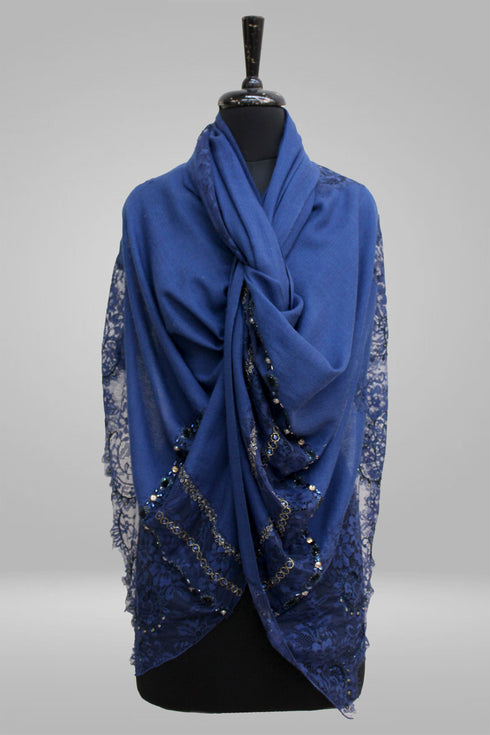 Jewel Lines Embroidered Fine Wool Silk Stole