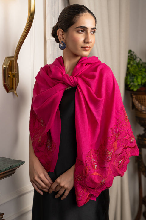 Poppy Affair | Embroidered Wool Silk Stole