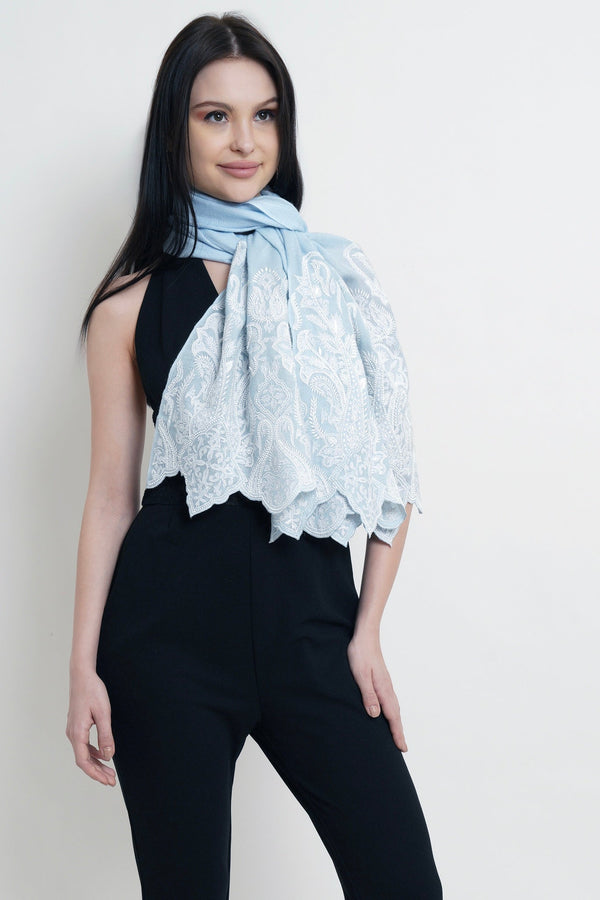 Paisley Crest | Embroidered Wool Silk Stole