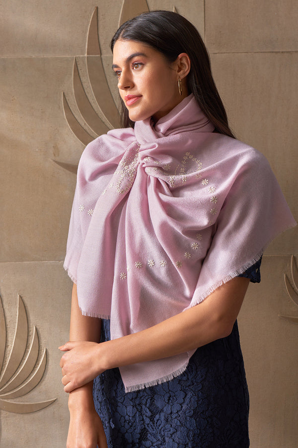 Daisies & Butterflies | Embroidered Wool Silk Stole