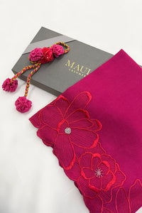Magnolia Bloom | Embroidered Wool Silk Stole with Handmade Rakhi