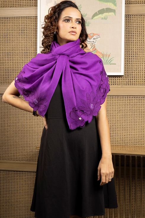 Magnolia Bloom | Embroidered Wool Silk Stole