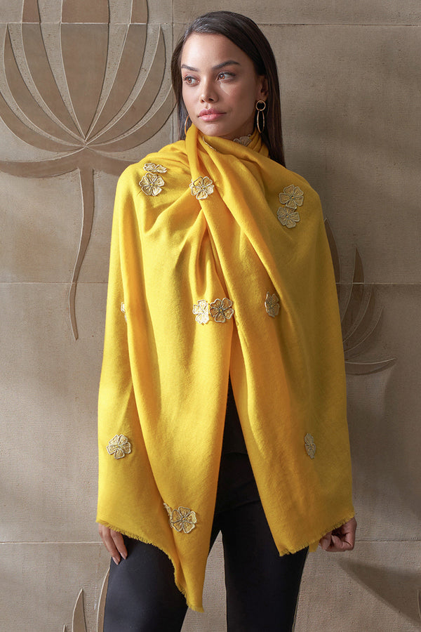 Flower Shower Embroidered Wool Silk Stole