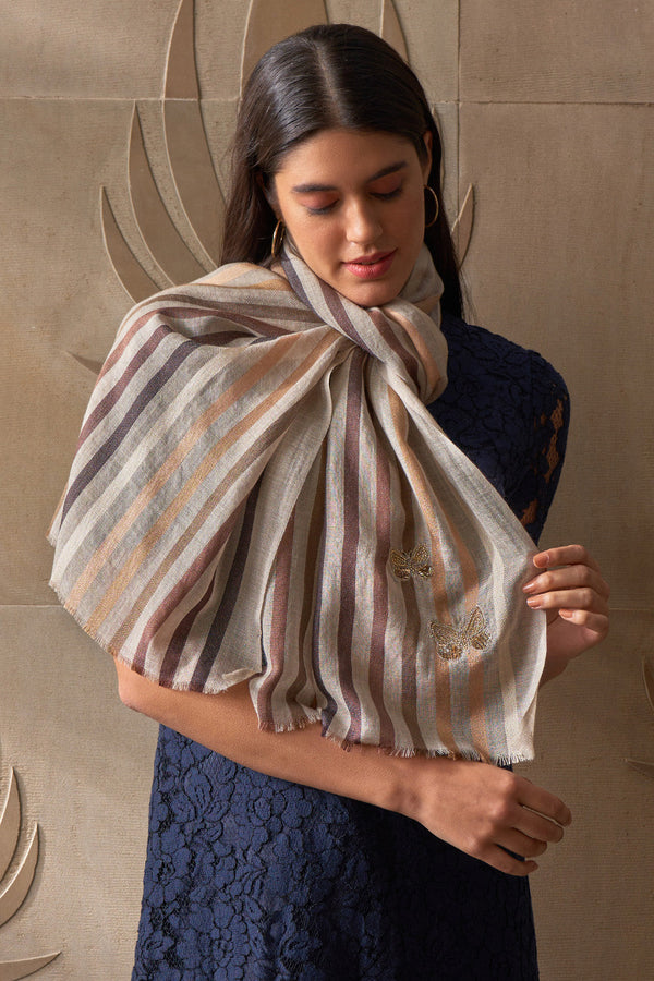 Flyaway Sparkle Embroidered Wool Silk Stole