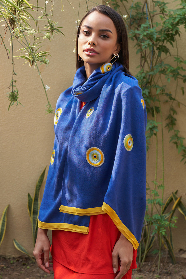 The Evil Eye Embroidered Wool Silk Stole