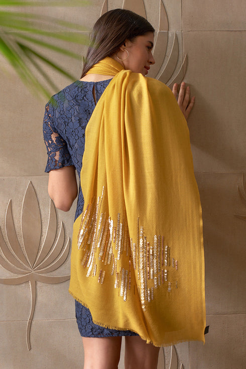 Shooting Stars Embroidered Wool Silk Stole