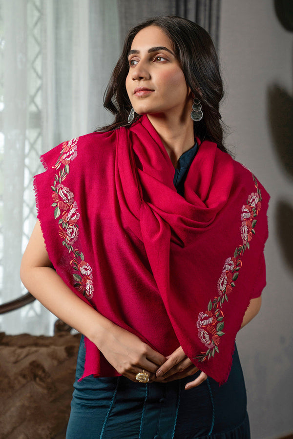 Wild Rose | Embroidered Wool Silk Stole