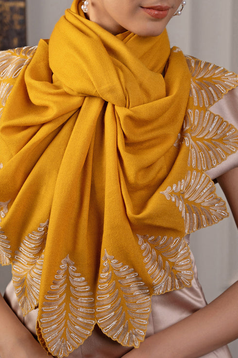Vintage Leaf | Embroidered Wool Silk Stole
