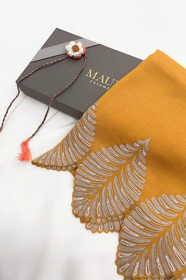 Vintage Leaf | Embroidered Wool Silk Stole with Handmade Rakhi