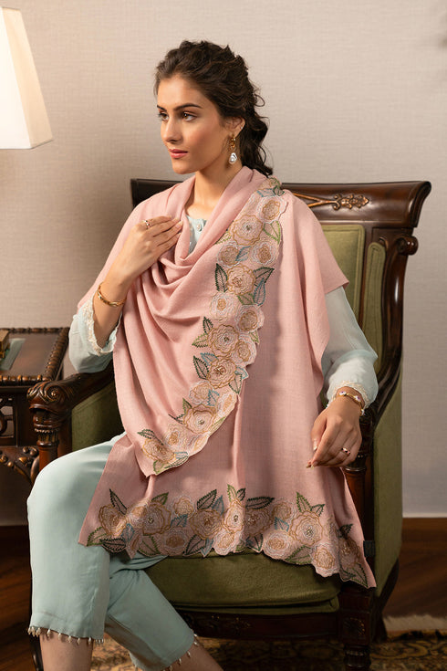 Gold Rose | Embroidered Wool Silk Stole