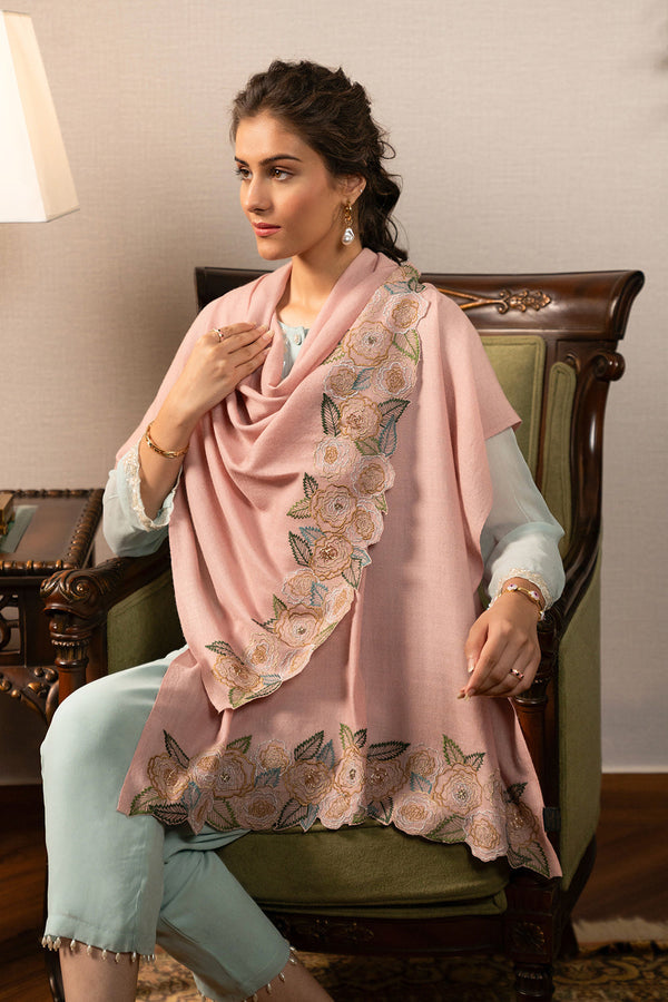 Gold Rose | Embroidered Wool Silk Stole