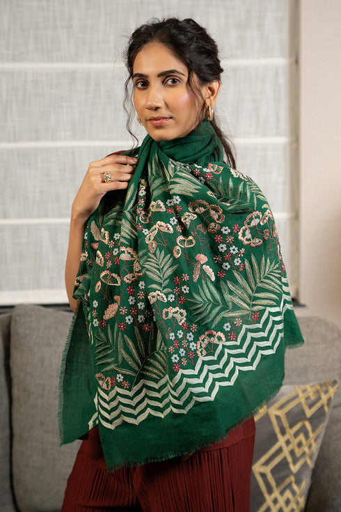 Secret Orchid Garden | Embroidered Wool Silk Stole