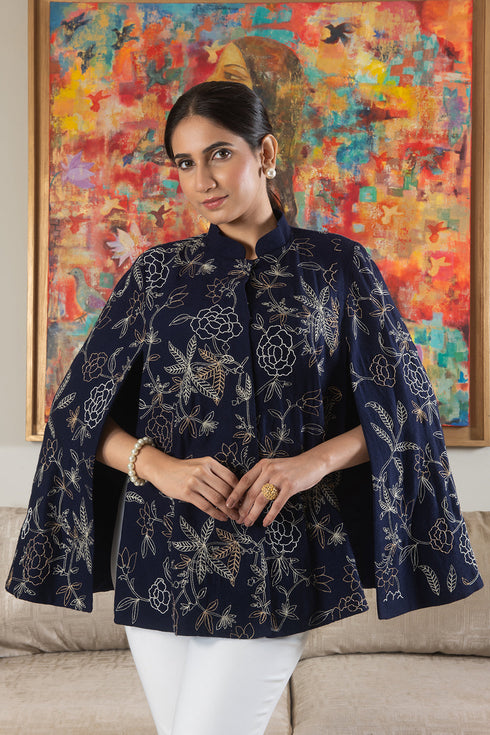 Peony Embroidered Cape