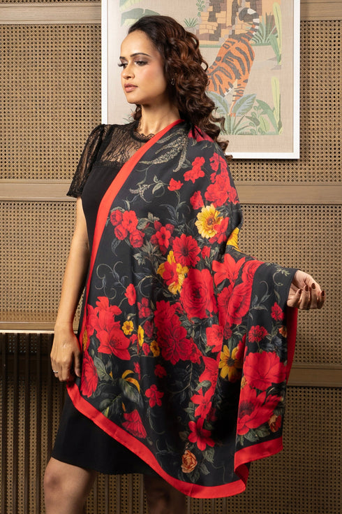 Kyoto Rouge | Pure Silk Twill Scarf with Handmade Rakhi
