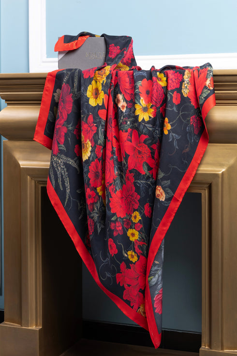 Kyoto Rouge | Pure Silk Twill Scarf with Handmade Rakhi