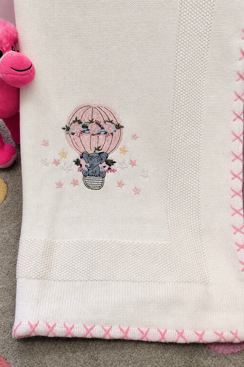Baby Ele up in a Balloon | Personalized Baby Blanket and Cushion
