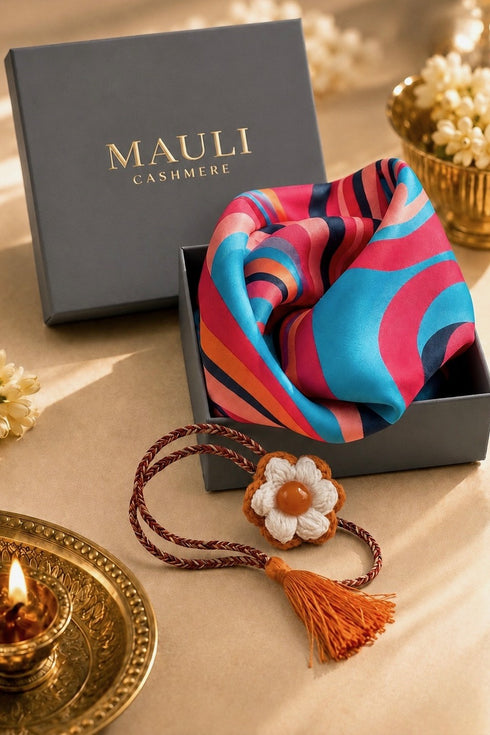The Abstract | Pure Silk Pocket Square with a Handmade Rakhi