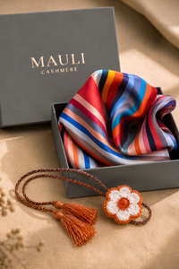 Riviera Dusk | Pure Silk Pocket Square with a Handmade Rakhi