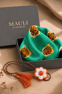 Roar Royale | Pure Silk Pocket Square with a Handmade Rakhi