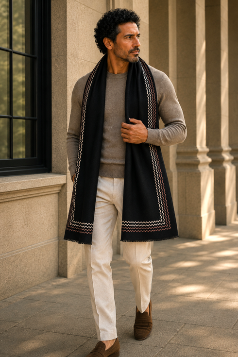 The Classic Insignia | Embroidered Wool Silk Stole