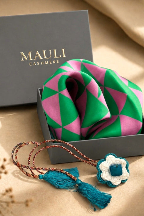 Monte Rosso | Pure Silk Pocket Square with a Handmade Rakhi