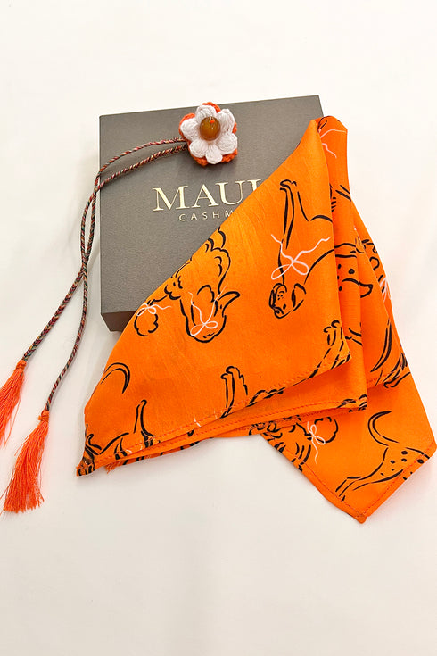 Club Canine | Pure Silk Pocket Square with a Handmade Rakhi