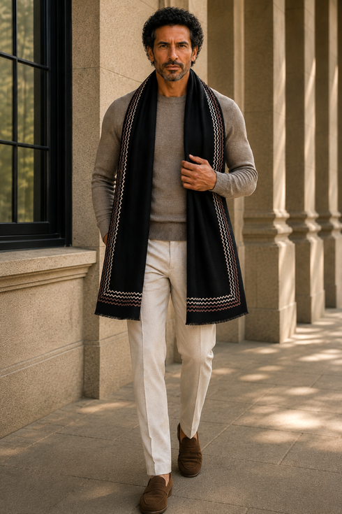 The Classic Insignia | Embroidered Wool Silk Stole
