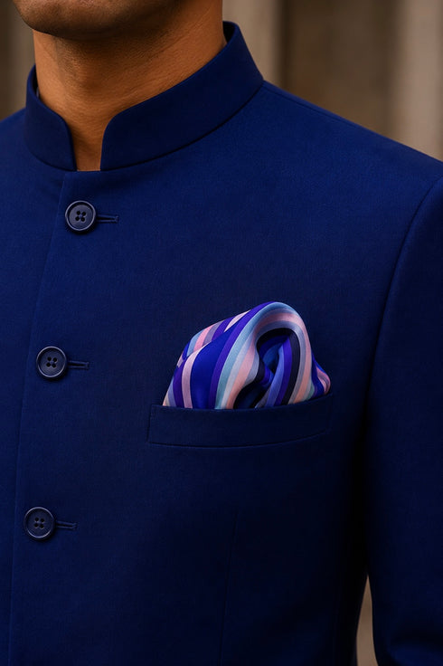 Midnight Riviera | Pure Silk Pocket Square with a Handmade Rakhi