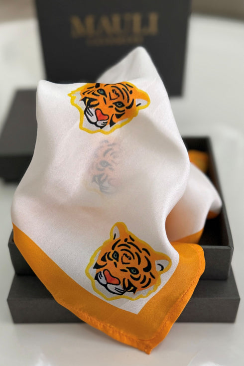 Roar Royale | Pure Silk Pocket Square with a Handmade Rakhi