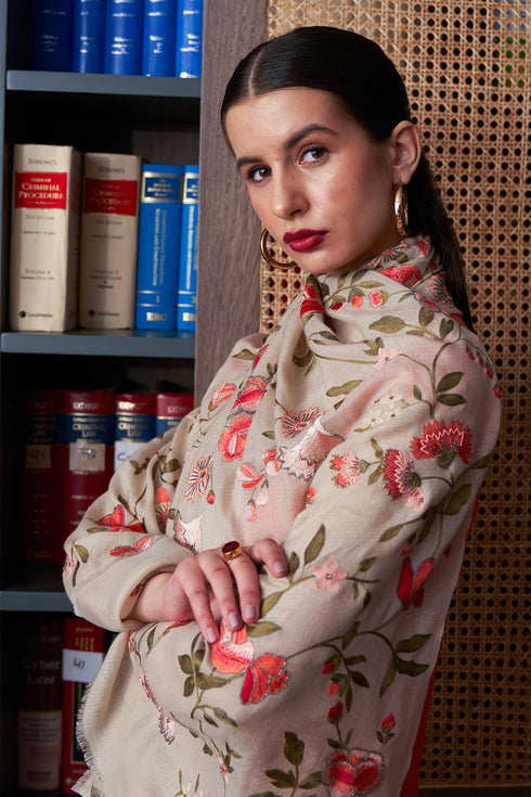 A Colorful Symphony | Embroidered Pure Cashmere Stole