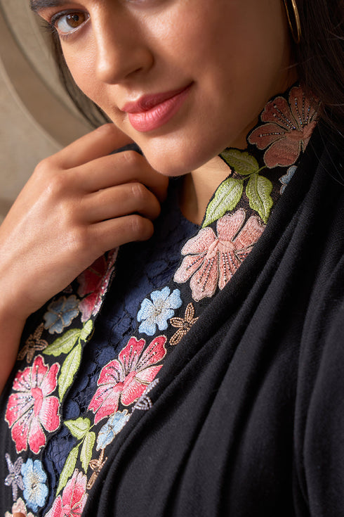 Floral Sprinkle Embroidered Wool Silk Stole
