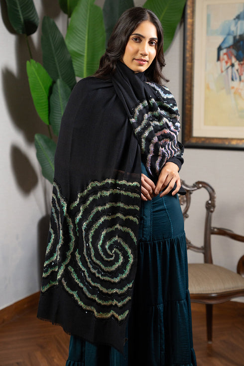 Twilight Shimmer | Embroidered Wool Silk Stole