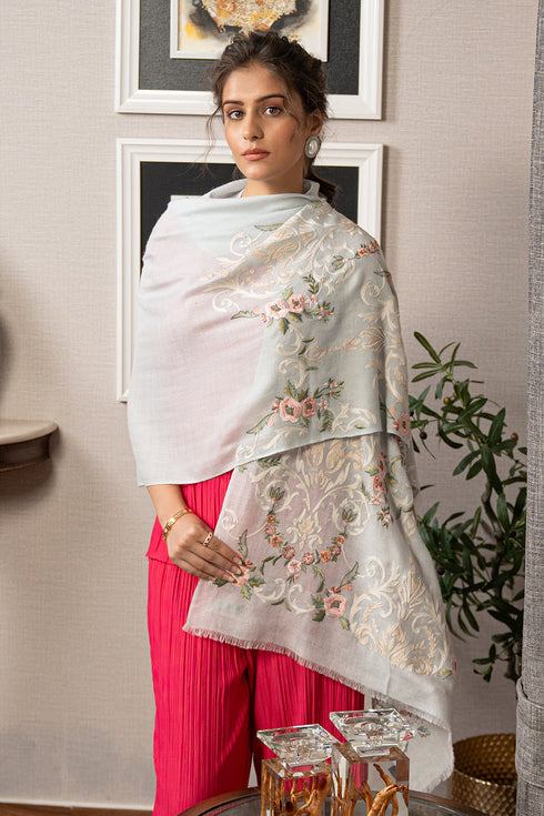 Victorian Love | Embroidered Wool Silk Stole