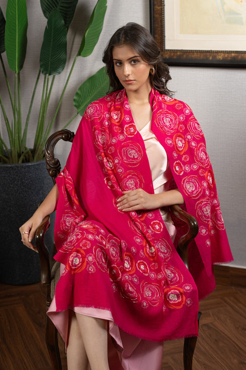 Floral Bliss | Embroidered Fine Wool Silk Stole