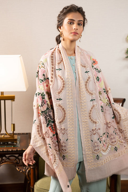 Roman Times | Embroidered Pure Cashmere Stole