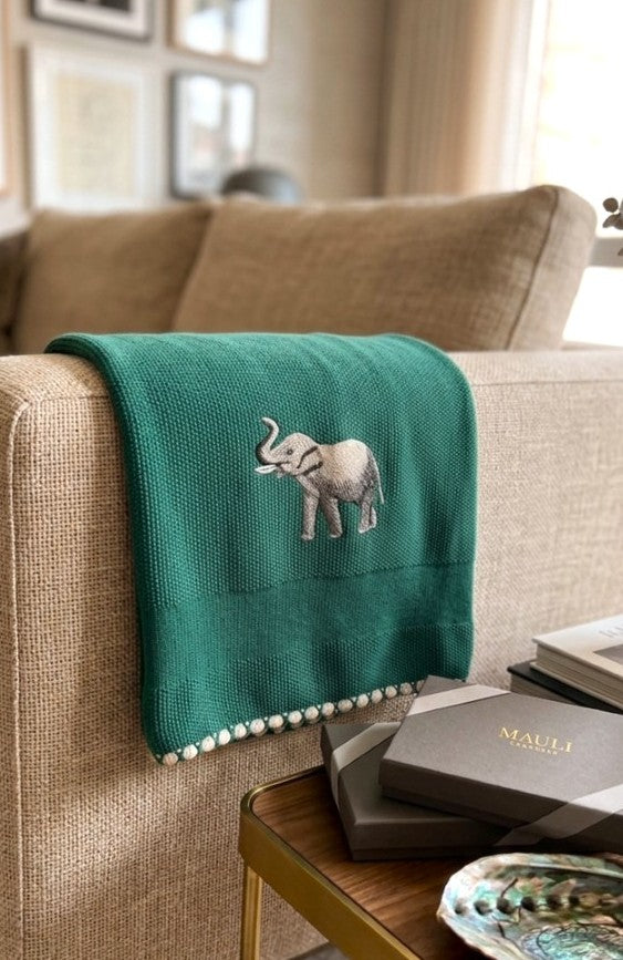 The Wise Elephant | Embroidered Cotton Knit Blanket